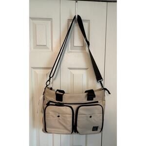 IHKWIP Cargo Catchall Tote with Two Crossbody Straps Cream Black NWT with pouch
